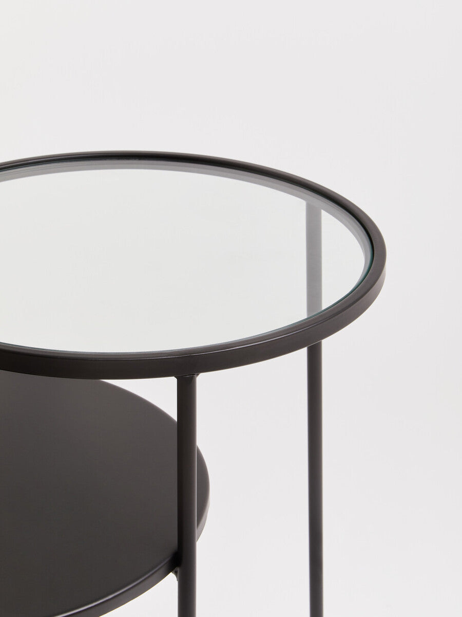 Clear Glass Top and Black Metal Lower Top End Table with Black Iron Frame | Trento