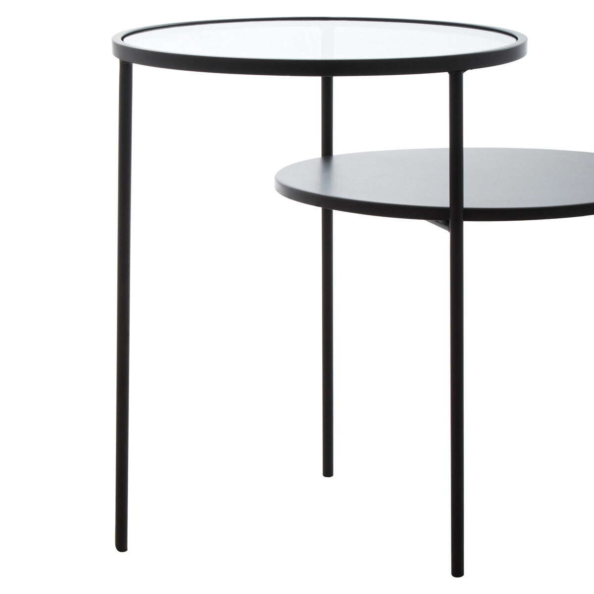 Clear Glass Top and Black Metal Lower Top End Table with Black Iron Frame | Trento