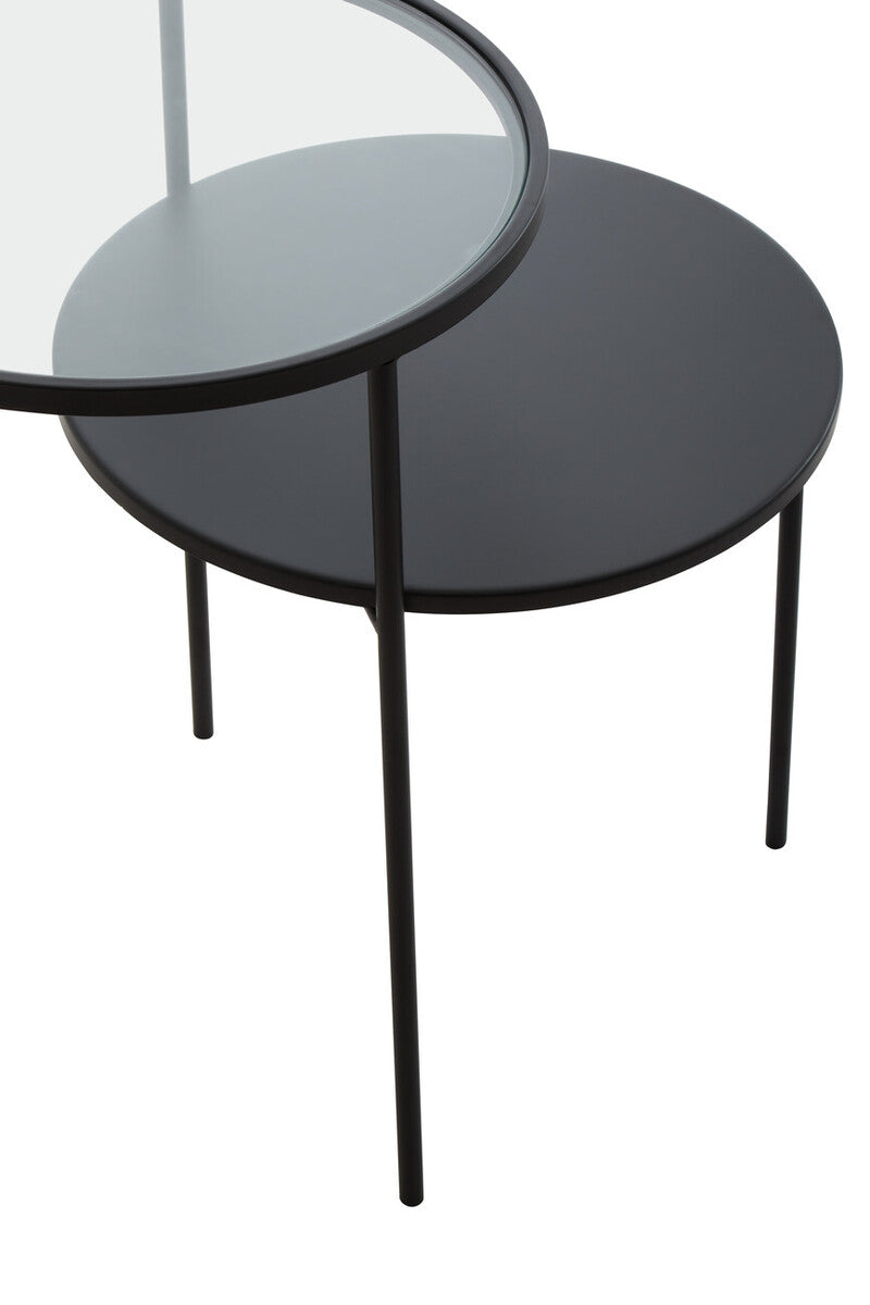 Clear Glass Top and Black Metal Lower Top End Table with Black Iron Frame | Trento