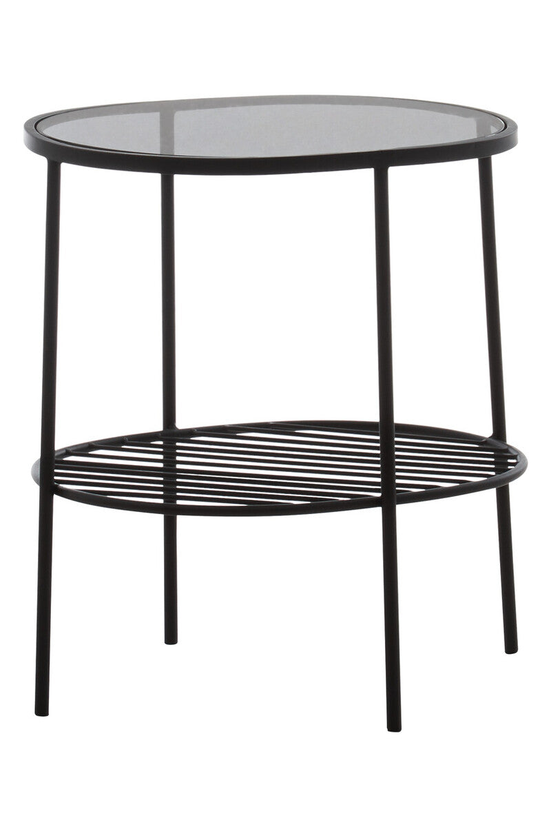 Grey Tempered Glass Side Table with Lower Metal Tier and Black Iron Frame | Trento