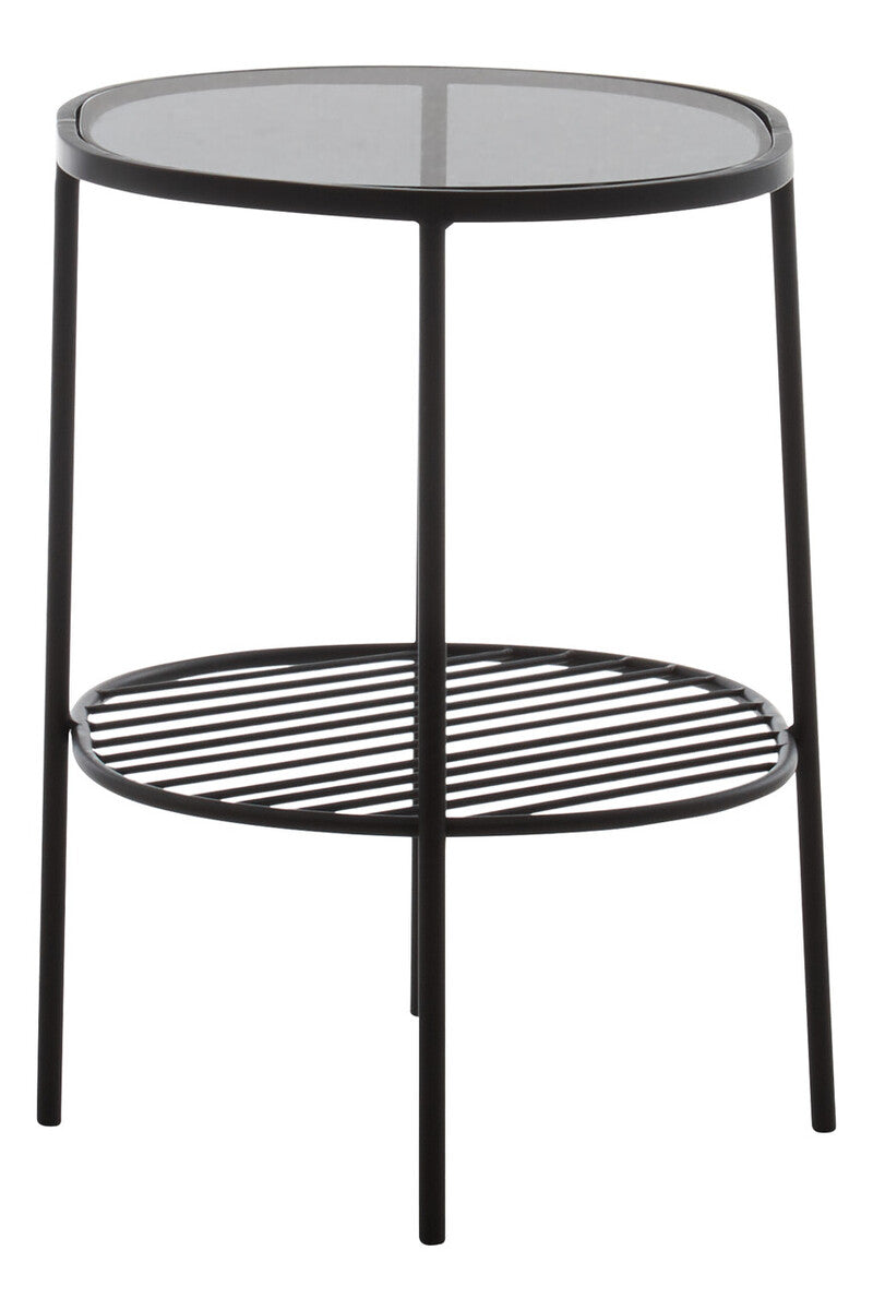 Grey Tempered Glass Side Table with Lower Metal Tier and Black Iron Frame | Trento