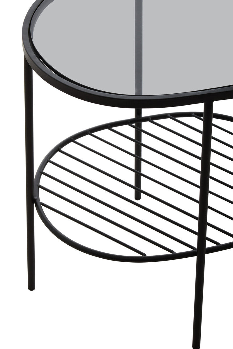 Grey Tempered Glass Side Table with Lower Metal Tier and Black Iron Frame | Trento