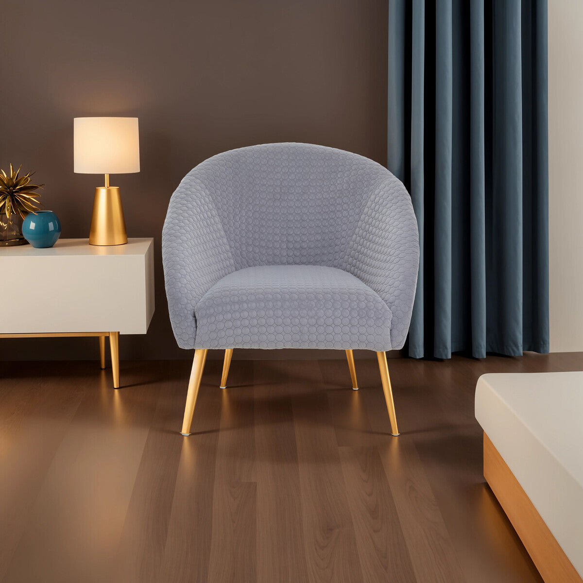 Tania Grey Velvet Occasional Chair with Curved Back