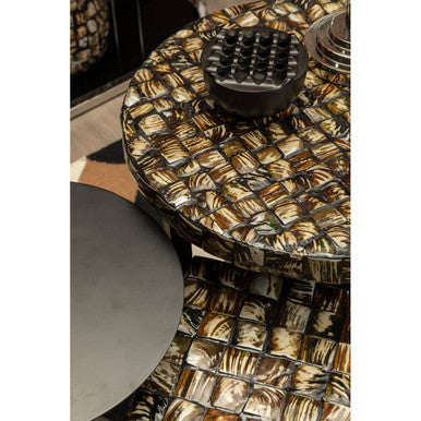Natural Round Side Table with Shell Detail, Branna