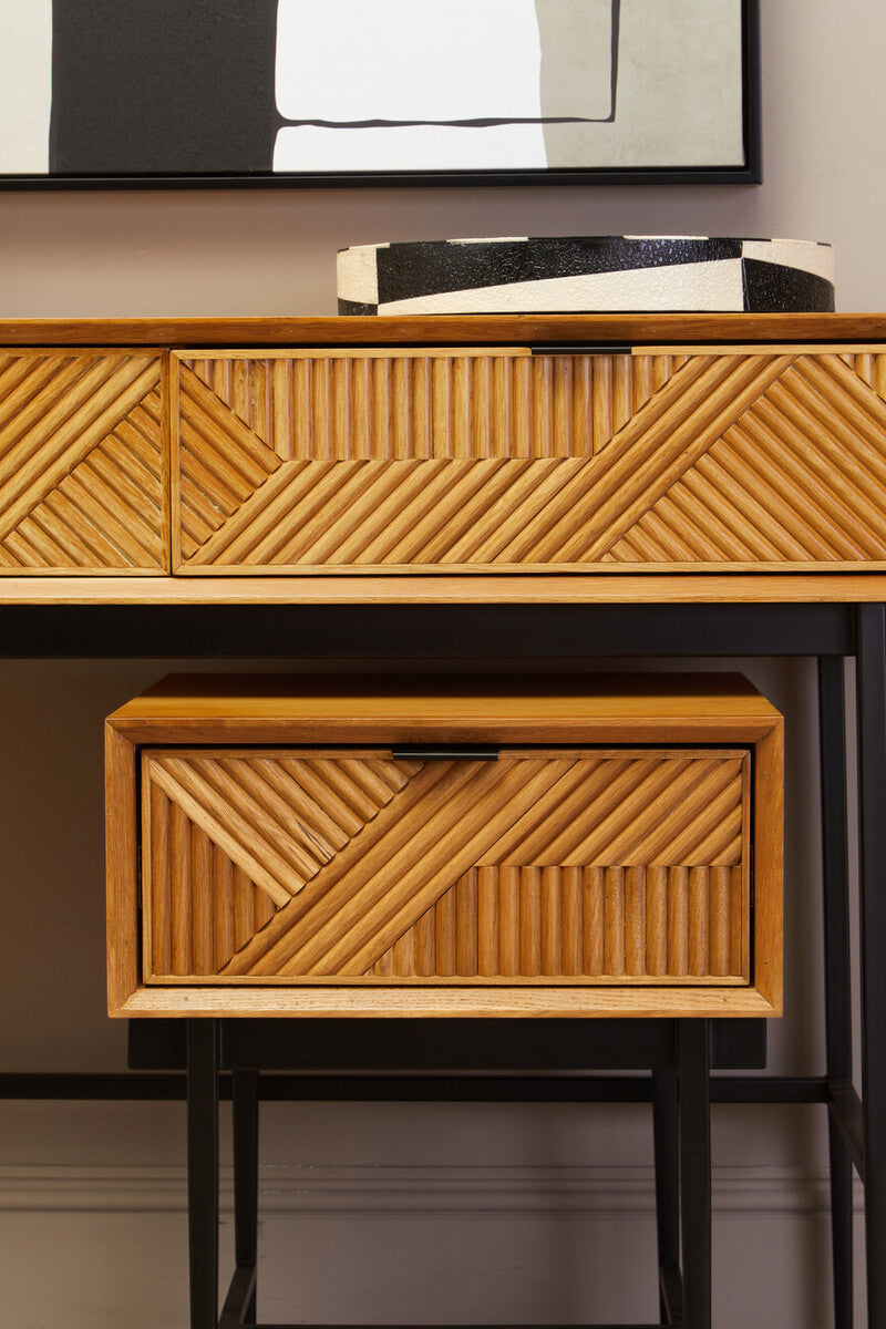 Jakara Two Drawer Natural Finish Console Table With Black Metal Legs