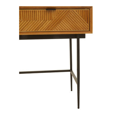 Jakara Two Drawer Natural Finish Console Table With Black Metal Legs