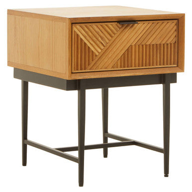 Natural Abstract Geometric Side Table with 1 Storage Drawer | Jakara