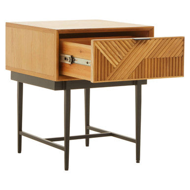 Natural Abstract Geometric Side Table with 1 Storage Drawer | Jakara