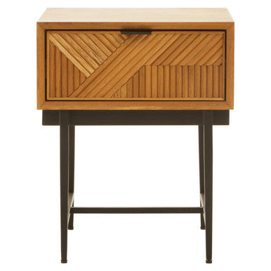 Natural Abstract Geometric Side Table with 1 Storage Drawer | Jakara