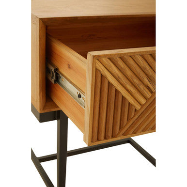 Natural Abstract Geometric Side Table with 1 Storage Drawer | Jakara
