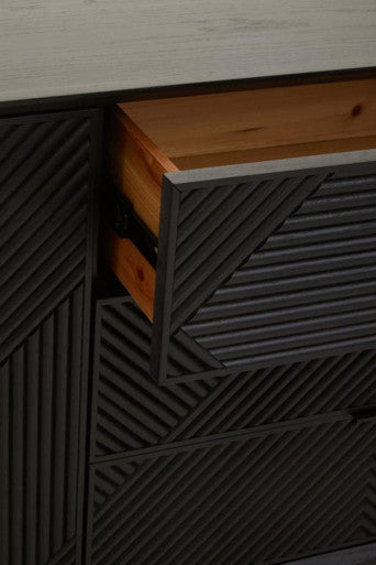 Black Finish Sideboard with 4 Doors and 3 Drawers | Jakara