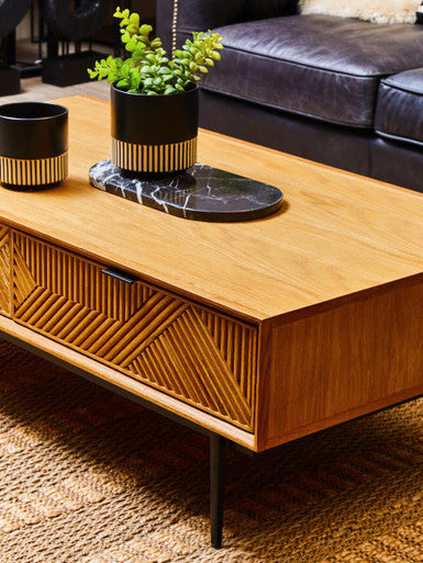 Jakara Natural Finish Coffee Table with Drawers