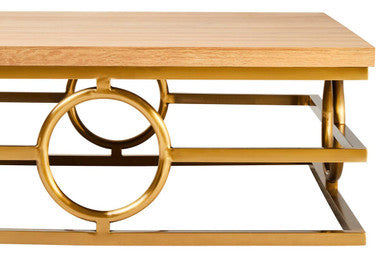 Natural Oak Wood Rectangular Coffee Table with Gold Finish | Jarloi