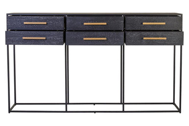Black Finish 6-Drawer Coffee Table with Metallic Handles and Iron Frame, Judd