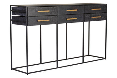 Black Finish 6-Drawer Coffee Table with Metallic Handles and Iron Frame, Judd