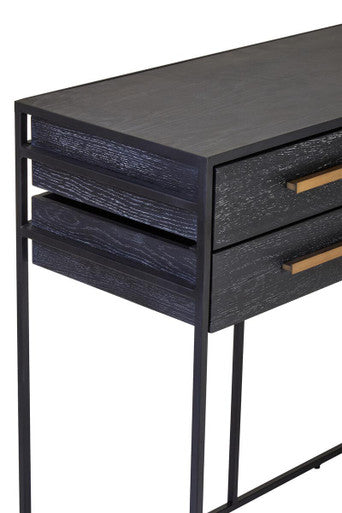 Black Finish 6-Drawer Coffee Table with Metallic Handles and Iron Frame, Judd