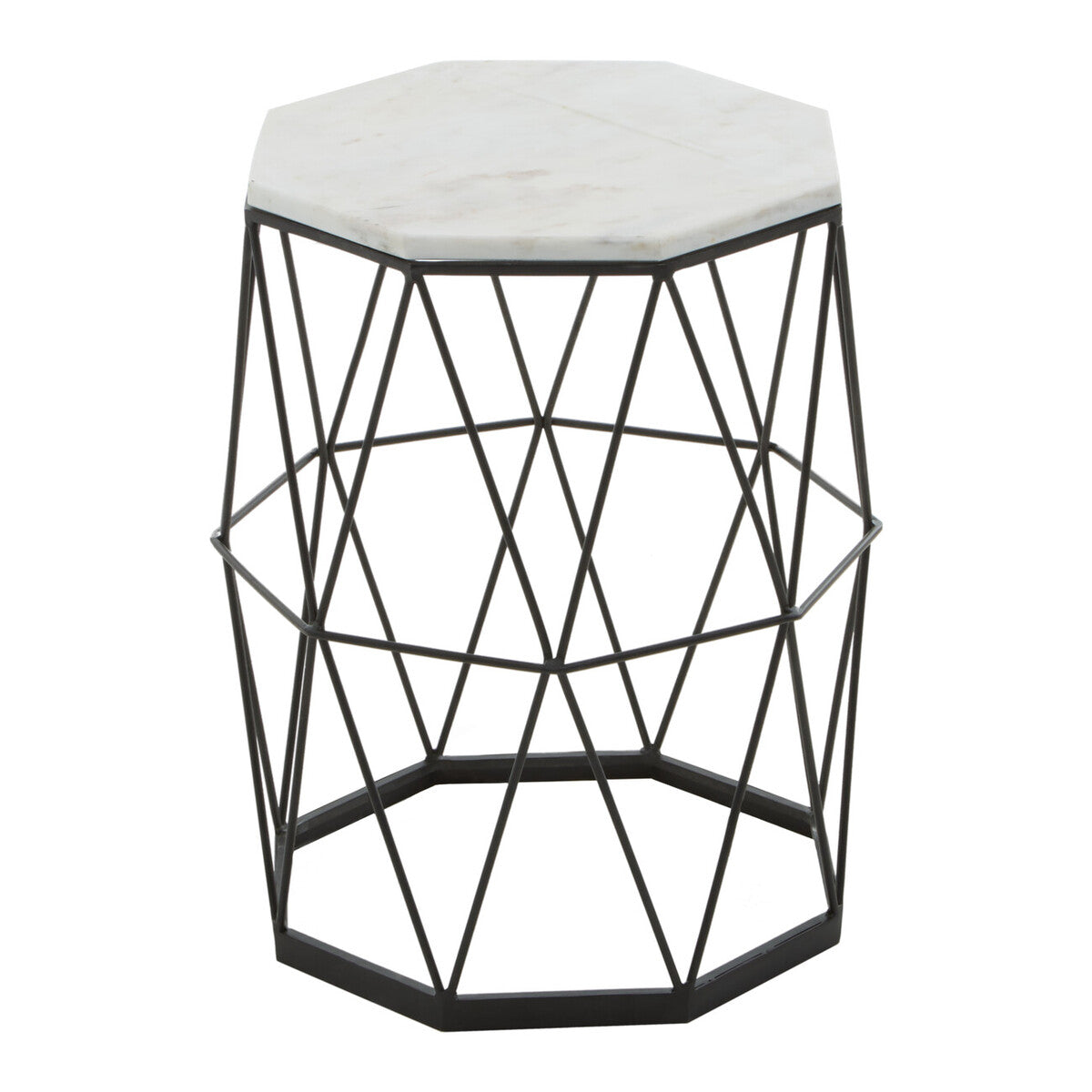 Black Angular Iron Frame Side Table with White Marble Top, Shalimar