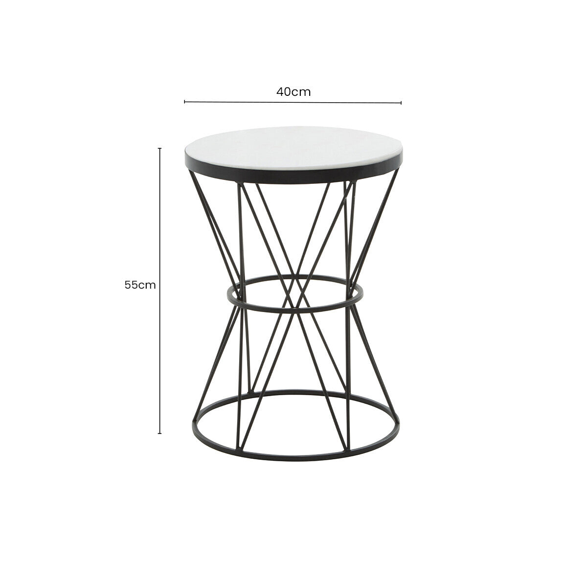 White Marble Top Side Table with Black Triangular Iron Base | Shalimar