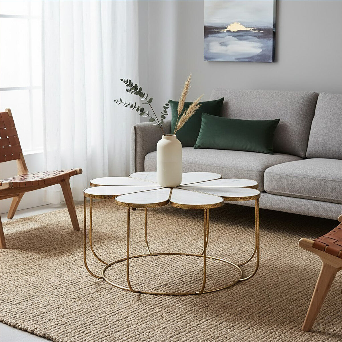 Rabia Petal Coffee Table With Marble Top