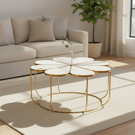 Rabia Petal Coffee Table With Marble Top