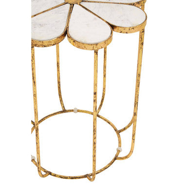 White Polished Marble Top Side Table with Petal Design Openwork Base | Rabia