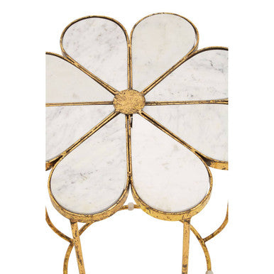 White Polished Marble Top Side Table with Petal Design Openwork Base | Rabia