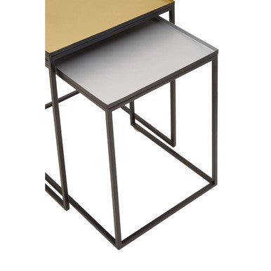 Gold and Silver Set of 2 Nesting Side Table with Multi-Size Tabletops | Rabia