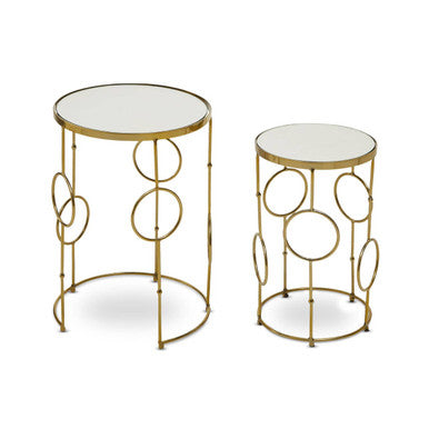 Gold Warm Metallic Finish Set of 2 Side Table with Multi Circle Pattern | Rabia