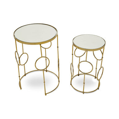 Gold Warm Metallic Finish Set of 2 Side Table with Multi Circle Pattern | Rabia