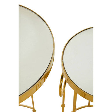 Gold Warm Metallic Finish Set of 2 Side Table with Multi Circle Pattern | Rabia