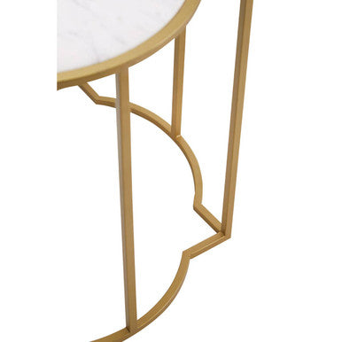 White Marble Quatrefoil Top Set of 2 Side Table with Brass Finish Frames | Rabia
