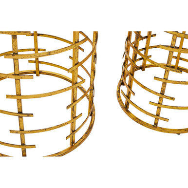 Set of 2 White Marble Tops Round Nesting Tables with Gold Metallic Base, Rabia