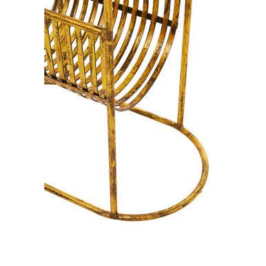 White Marble Top Side Table with Curved Magazine Rack and Gold Metallic Frame, Rabia