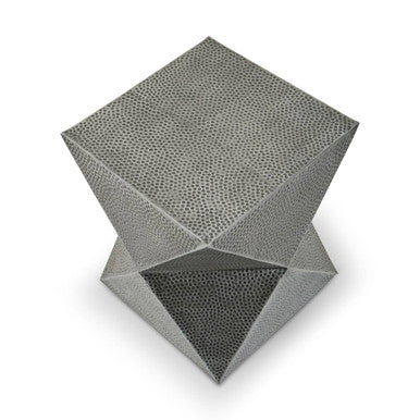 Grey Square Stool with Geometric Detailing and Antique Zinc Finish | Rabia