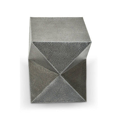Grey Square Stool with Geometric Detailing and Antique Zinc Finish | Rabia