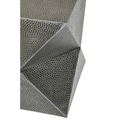 Grey Square Stool with Geometric Detailing and Antique Zinc Finish | Rabia
