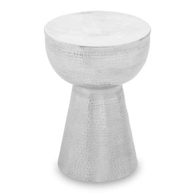 Polished Silver Aluminium Accent Table with Tapered Base and Subtle Hammered Detail | Rabia