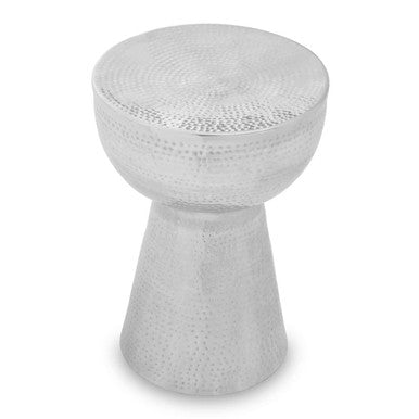 Polished Silver Aluminium Accent Table with Tapered Base and Subtle Hammered Detail | Rabia