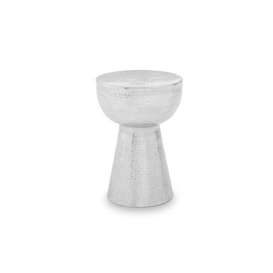 Polished Silver Aluminium Accent Table with Tapered Base and Subtle Hammered Detail | Rabia