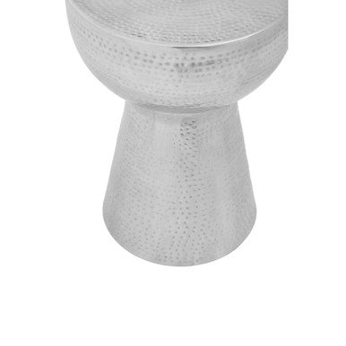 Polished Silver Aluminium Accent Table with Tapered Base and Subtle Hammered Detail | Rabia