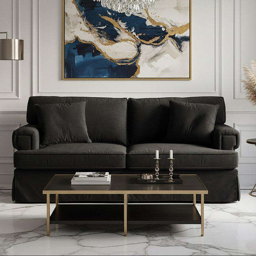 2 Seater Black Velvet Sofa, Ralph