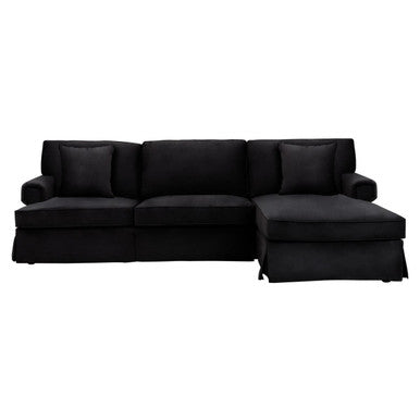 Ralph Three Seat Black Velvet Right Chaise Sofa