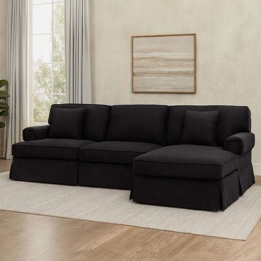 Ralph Three Seat Black Velvet Right Chaise Sofa