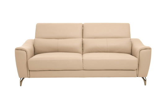 3 Seater Stone Leather Sofa with Adjustable Headrests, Padua