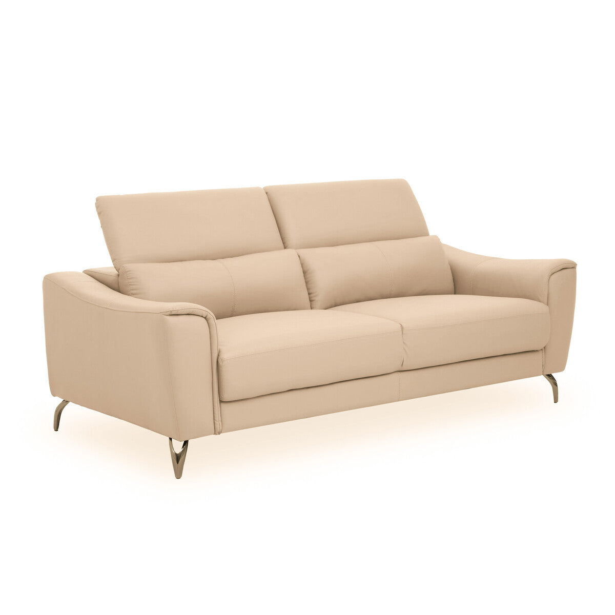 3 Seater Stone Leather Sofa with Adjustable Headrests, Padua
