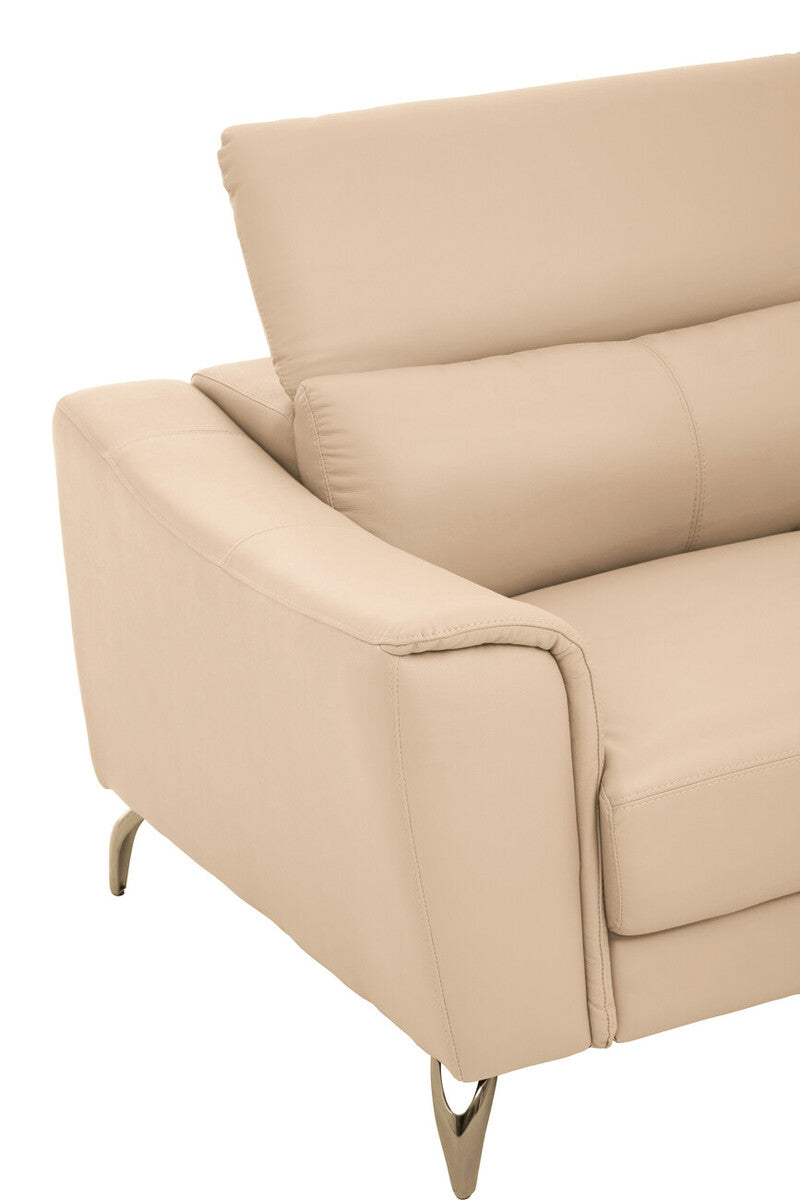 3 Seater Stone Leather Sofa with Adjustable Headrests, Padua