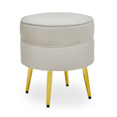 Tamra Cream Velvet Footstool with Gold Finish Legs