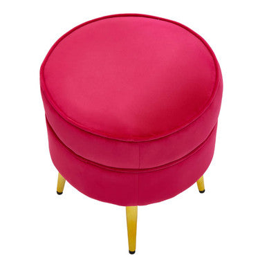 Tamra Round Bright Pink Velvet Gold Leg Footstool