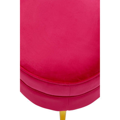Tamra Round Bright Pink Velvet Gold Leg Footstool
