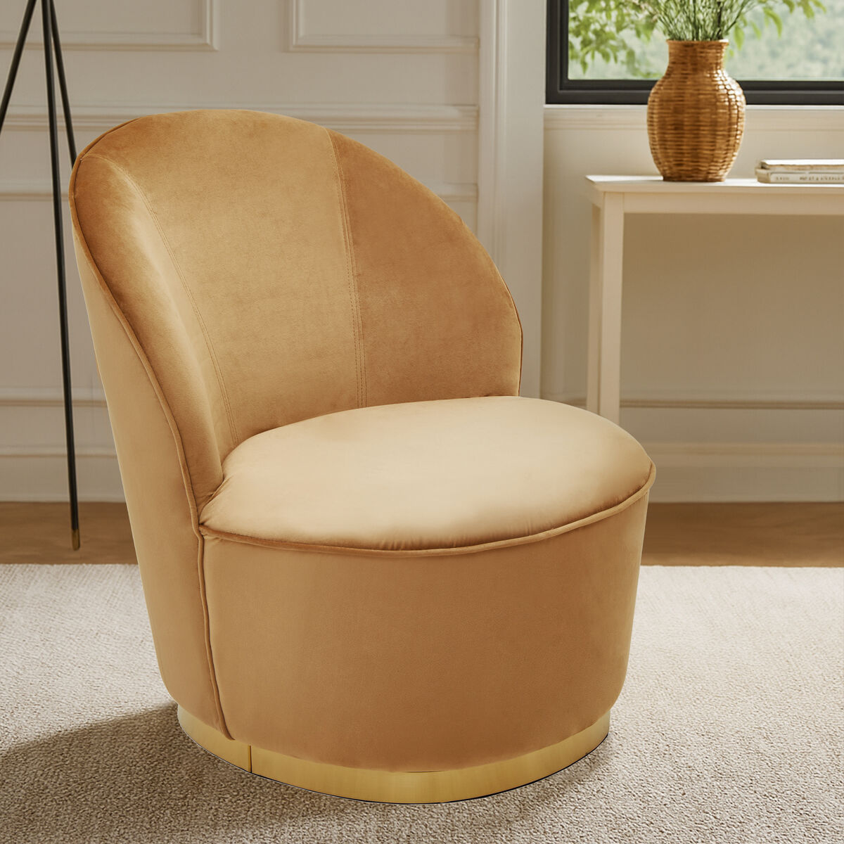 Beige Velvet Gold Base Chair | Tamra